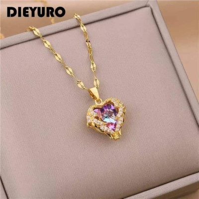 Luxury Crystal Ocean Heart Pendant Necklace For Women